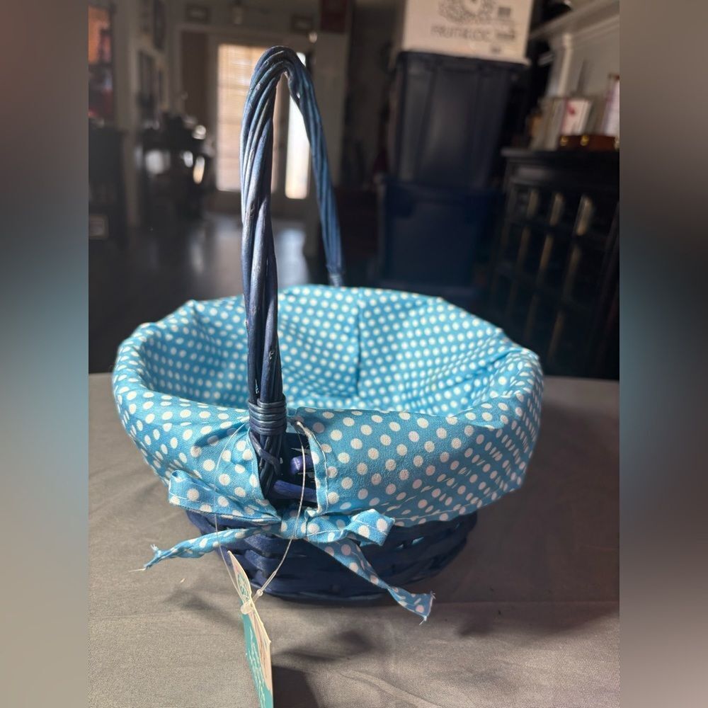 New 9” Blue Lined Easter Basket NWT